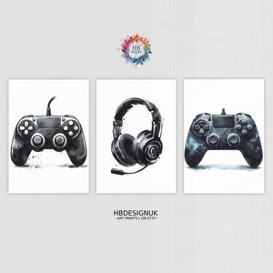 Black Gaming Poster Prints - Set of 3 Gamer Prints | Game Boys Bedroom Decor | Gift Posters | Gaming Room Decor | Video Game Wall Art Print