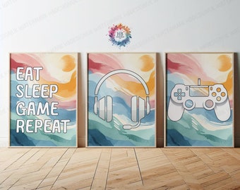 Pósteres de videojuegos - Juego de 3 piezas para pared, decoración para habitación de adolescentes y niños, impresión de videojuegos, ilustraciones infantiles, regalo para niño