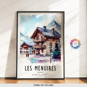 Les Menuires Poster Print - Watercolour Ski Alpine Art  | Travel Wall Artwork | Skiing Gifts | French Alps Decor | Snowboarding Resort Gift