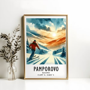 Pamporovo Ski Poster - Watercolour Art Print  | Travel Wall Artwork | Skiing Gifts | Bulgaria Decor | Ski Resort | Skier Gift Snowboard