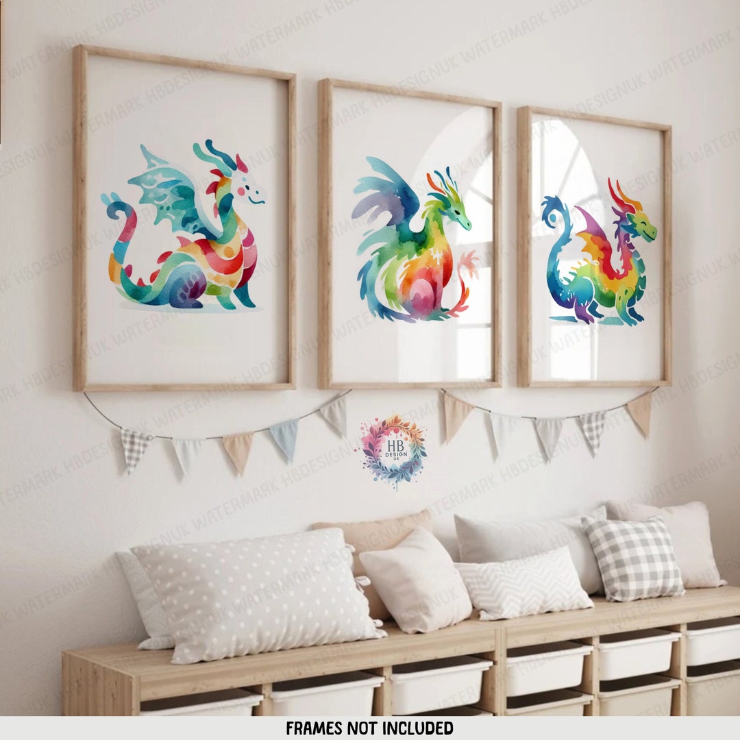Colourful Dragon Nursery Wall Art - Set of 3 Prints | Boys and Girls ...