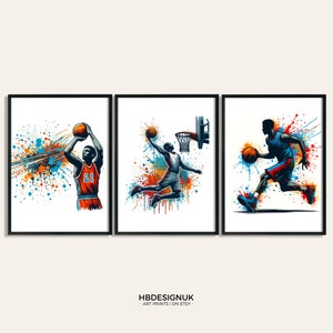 Basketball Wall Art For Boys - Set of 3 Basketball Posters | Teen Room Decor Art Print | Boys Bedroom Decor | Watercolour Artwork Posters