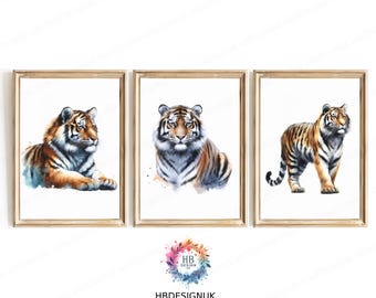 虎のアートプリント 虎の水彩画 咆哮する虎の絵画、ジクレープリント