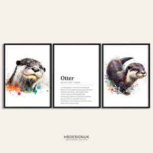 Otter Poster Set - Set of 3 Prints | Watercolour Otter Print | Wall Hanging Decor | Animal Wall Art | Wildlife Gifts