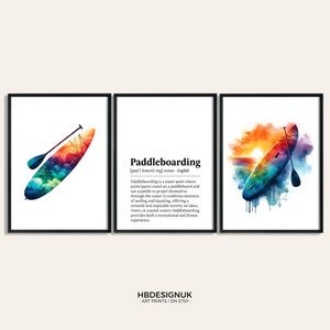 Paddleboarding Definition Print Set - Set of 3 Paddleboard Posters | Paddle Board Gifts | Watercolour Design | Wall Art | Home Decor Artwork