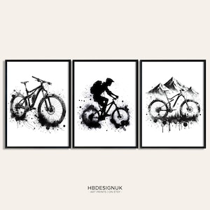 Mountain Biking Art Print - Set of 3 Prints | Watercolor Painting | Watercolour Picture | Mountain Biker Poster | Wall Art Gifts for Cyclist