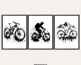 Mountainbike Kunstdruck - Set mit 3 Drucken | Aquarellmalerei | Aquarell Bild | Mountainbiker Poster | Wandkunst Geschenke für Radfahrer