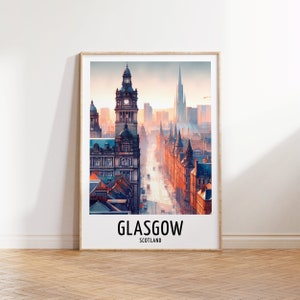 Glasgow Travel Print - Watercolour Poster Design | Wall Artwork | Scotland England UK Gifts | Home Decor | Wall Art Gift | UK Picture