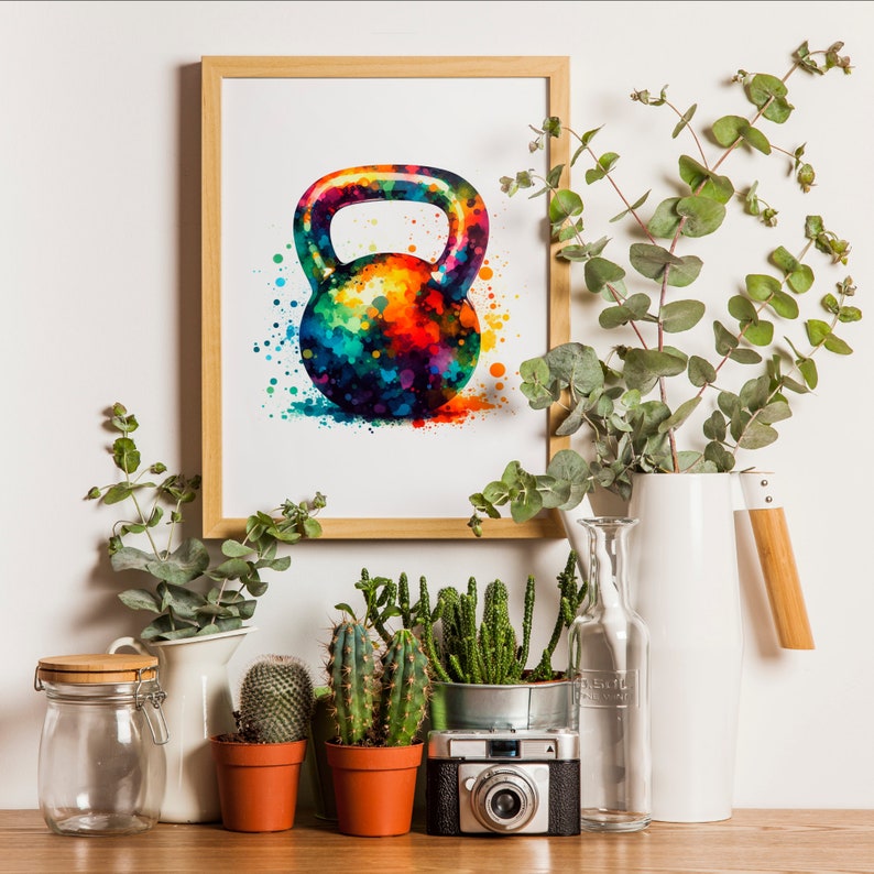 Gym Wall Art Print Set of 3 Gym Posters Watercolour Design Dumbbell