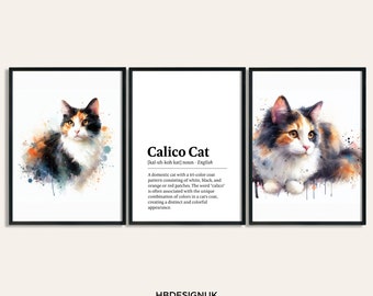 Calico Cat Poster Set - Set of 3 Prints | Watercolor Print | Pet Present Picture | Cat Wall Art | Home Decor | Gift for Cat Lover | Birthday