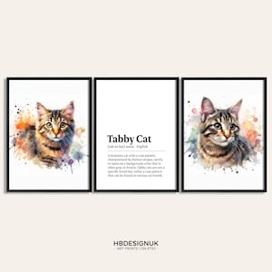 Tabby Cat Poster Set - Set of 3 Prints | Watercolor Print | Pet Present Picture | Cat Wall Art | Home Decor | Gift for Cat Lover | Birthday