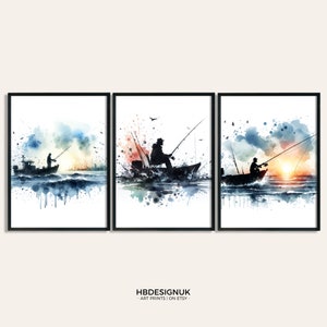 Fishing Poster Print - Set of 3 Fisherman Prints | Fishing Gifts for Men | Watercolour Prints | Father and Son | Fish Wall Art Artwork
