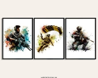 Set of 3 Gamer Prints - Soldier Gaming Poster Print | Game Bedroom Decor | Gift for Gamers | Gaming Room Artwork | Video Game Wall Art