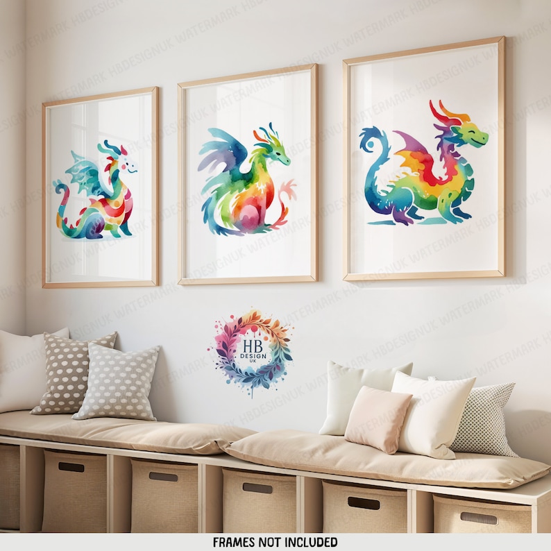 Colourful Dragon Nursery Wall Art - Set of 3 Prints | Boys and Girls ...