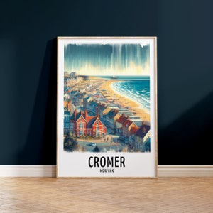 Cromer Travel Print - Watercolour Poster Design | Wall Artwork | Norfolk Gifts | Home Decor | Wall Art Gift | England Painting Picture