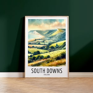 South Downs Travel Print - Watercolour Poster Design | Wall Artwork | England UK Gifts | Home Decor | Wall Art Gift | National Park