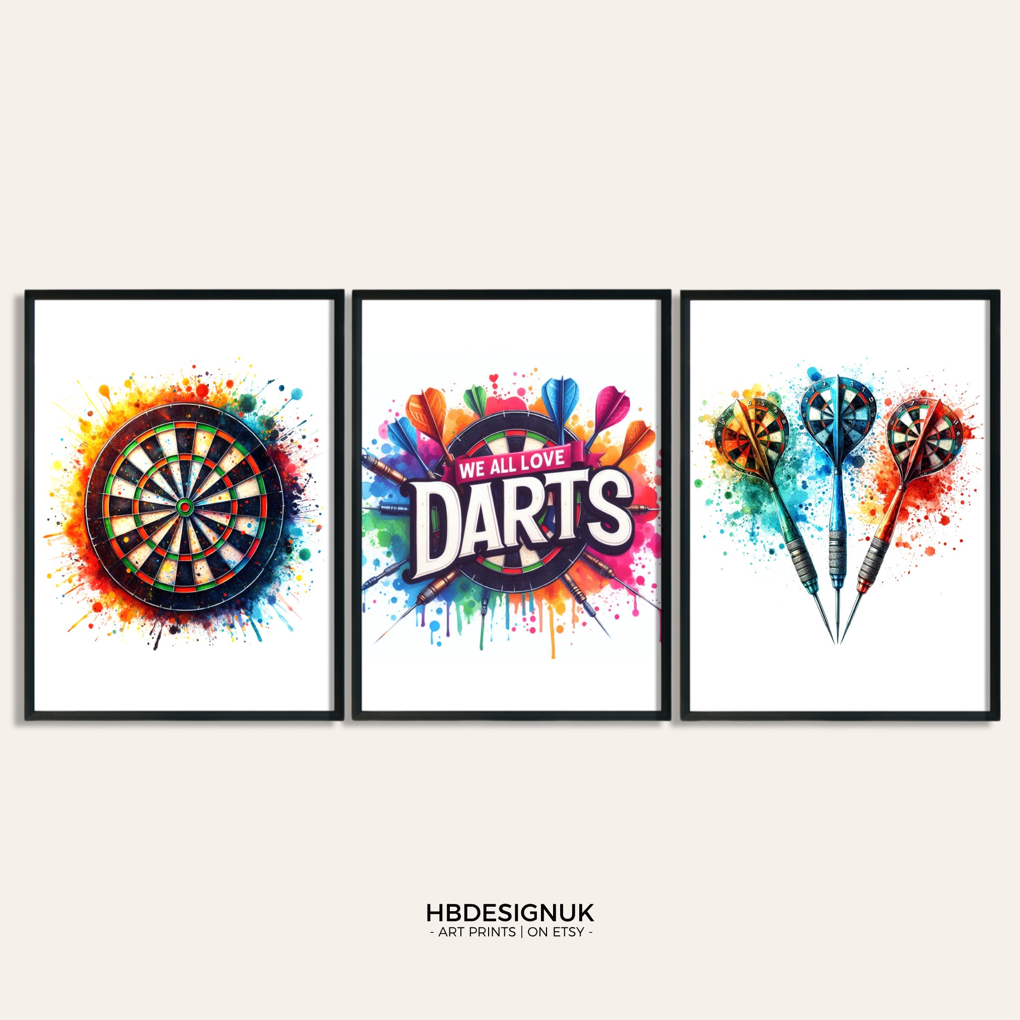 Darts Poster Print Set - We All Love Darts | Darts Fan Gift | Graffiti Style Posters | Darts Gifts for Men | Gaming Room Wall Art | Decor