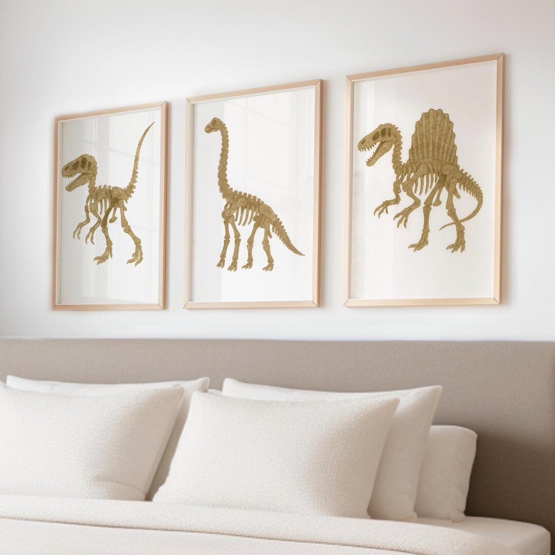 Watercolour Dinosaur Fossil Prints | Kids Room Wall Art | Prehistoric ...