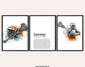 Lacrosse Print Poster Set - Set of 3 Lacrosse Posters | Watercolour Art Painting | Decoration Decor | Sport Gifts | Lacrosse Player Ideas
