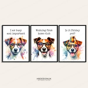 Funny Home Office Wall Art - Set of 3 Prints | Dog Quotes Decor | Work From Home Posters | WFH Gifts | Coworker Workplace Pictures