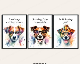Funny Home Office Wall Art - Set of 3 Prints | Dog Quotes Decor | Work From Home Posters | WFH Gifts | Coworker Workplace Pictures