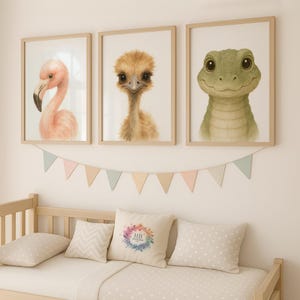 Kids Animal Nursery Prints - Safari Animal Wall Art, Baby Boys Bedroom Decor, Safari Watercolour Print, Girls Room, Kids Playroom