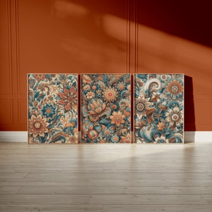 Indian Floral Print Set - 3 Posters | Flower Wall Art| Vintage Cultural Gifts| India Decor | Traditional Artwork Gift | Pichwai Prints
