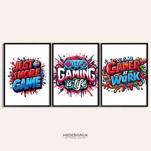 Gaming is Life Poster Print - Set of 3 Gamer Prints | Game Bedroom Decor | Gift for Gamers | Gaming Room Artwork | Video Game Wall Art