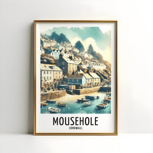 Mousehole Travel Print - Watercolour Poster Design | Wall Artwork | Cornwall UK Gifts | Home Decor | Wall Art Gift | England Picture