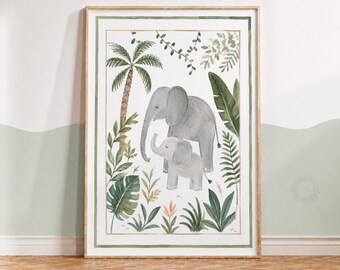 Nursery Elephant Print - Safari Animal Wall Art, Jungle Kids Bedroom Decor