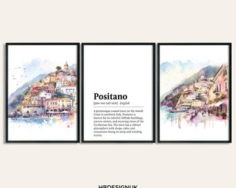 Positano Print Set - Set of 3 Posters | Watercolour Italy Print | Wall Hanging Decor | Wall Art | Positano Painting | Amalfi Coast Artwork