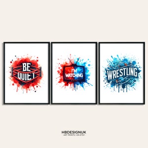 Wrestling Print Set - Set of 3 Wrestler Prints | Boys Bedroom Decor Posters | Wrestling Gifts Kids | Artwork | Wall Art Pictures Designs