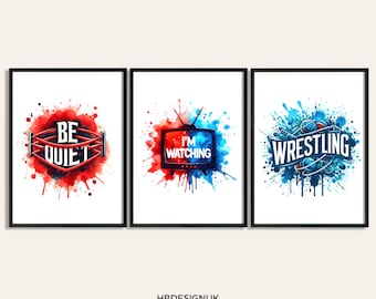 Worstelprintset: set van 3 worstelaarprints | Posters slaapkamerdecoratie jongens | Worstelcadeaus kinderen | Kunstwerk | Ontwerpen foto's muurkunst