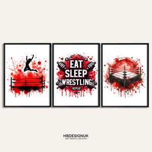 Wrestling Poster Set - Set of 3 Wrestler Prints | Boys Bedroom Decor Posters | Wrestling Gifts Kids | Artwork | Wall Art Pictures Designs