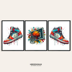 Basketball Poster Print For Boys - Set of 3 Basketball Posters | Teen Room Decor Art Print | Boys Bedroom Decor | Watercolour Artwork Design