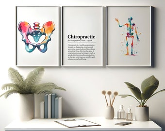 Chiropractic Poster Set - 3 Watercolour Printss | Chiropractor Office Decor | Anatomy Wall Art | Chiro Clinic Artwork | Medical Room Print
