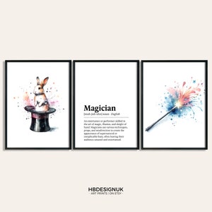 Magician Poster Set - Set of 3 Prints | Watercolor Painting | Watercolour Picture | Magic Wall Art | Gift for Magician | Magic Art Posters