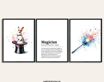 Magician Poster Set - Set of 3 Prints | Watercolor Painting | Watercolour Picture | Magic Wall Art | Gift for Magician | Magic Art Posters