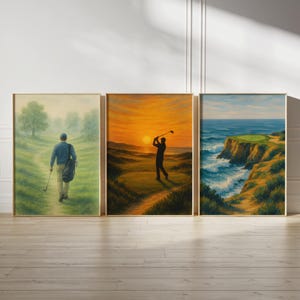 Golf Print Set - 3 Prints | Scenic Golf Decor for Home, Office or Man Cave | Golfer Gift | Golfing Poster | Retro Unframed Wall Art