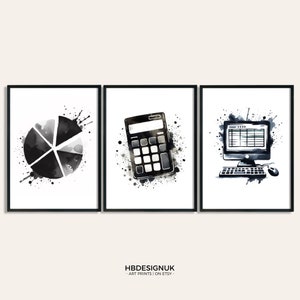 Accounting Office Prints - 3 Minimal Posters | Accountant Gift | Bookkeeper Wall Art | Finance Team Decor | Watercolour Artwork Gifts | Home