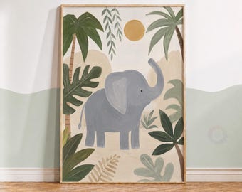 Elephant Nursery Print - Kids Playroom Animal Wall Art, Kid Safari Bedroom Decor