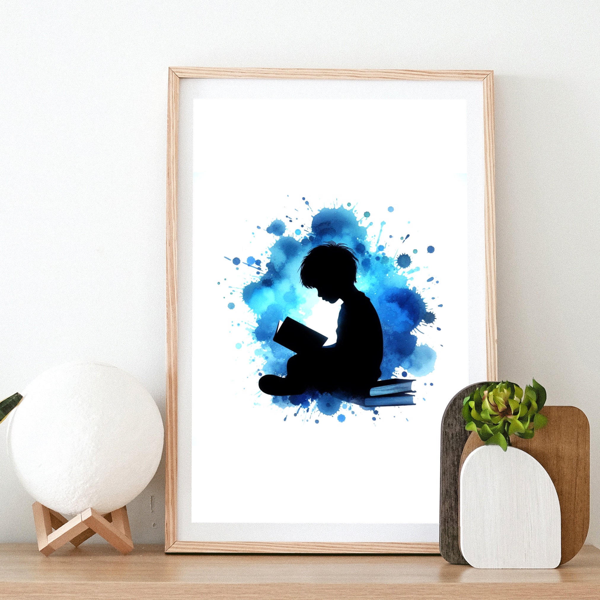 Blue Reading Poster Set - Set of 3 Prints | Watercolor Bookworm ...