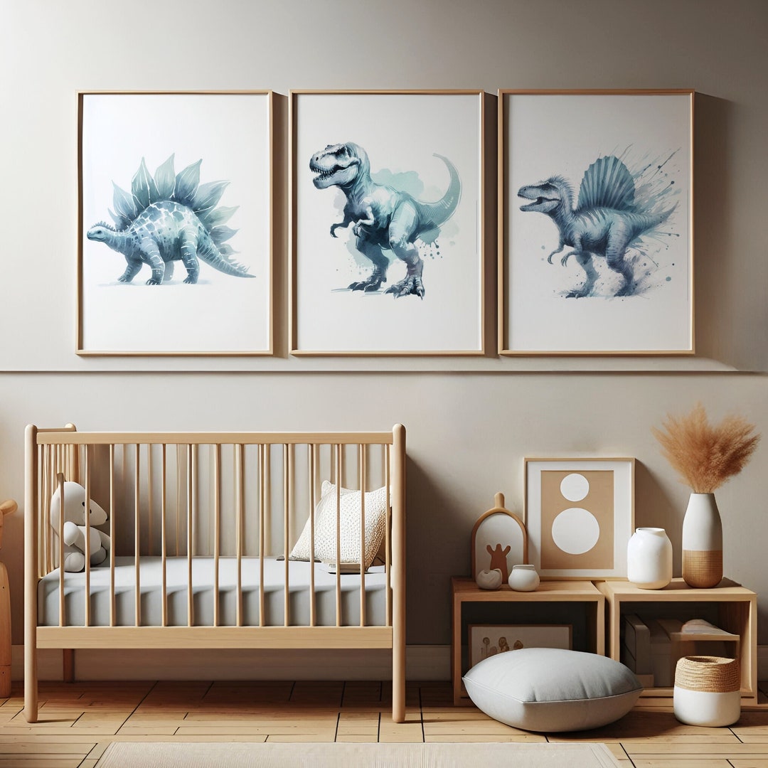 Blue Dinosaur Nursery Prints - Set of 3 Posters | Boys Bedroom Poster ...