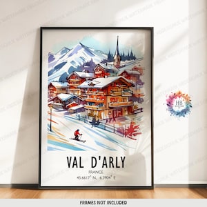 Val D&#39;Arly Poster Print - Watercolour Ski Alpine Art  | Travel Wall Artwork | Skiing Gifts | French Alps Decor | Snowboarding Resort Gift