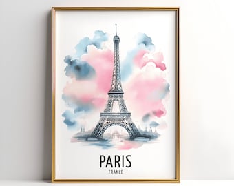 Paris Travel Print - France Watercolour Poster Design | Wall Artwork | Holiday Gifts | Home Decor | Wall Art Gift | Paris City Painting