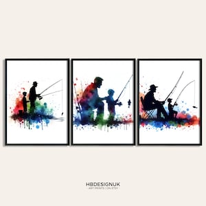Fishing Poster For Dad - Set of 3 Fisherman Prints | Fishing Gifts for Men | Watercolour Prints | Father and Son | Fish Wall Art Artwork