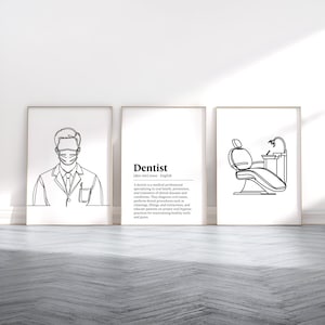 Decorazione da parete per dentisti - Set di 3 poster / Decorazione per studio dentistico / Definizione di clinica con disegni al tratto / Stampe ad acquerello / Regalo minimalista per denti