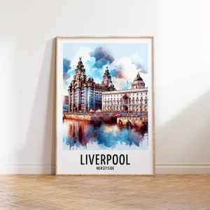 Liverpool Travel Print - Watercolour Poster Design | Wall Artwork | Merseyside UK Gifts | Home Decor | Wall Art Gift | England Picture