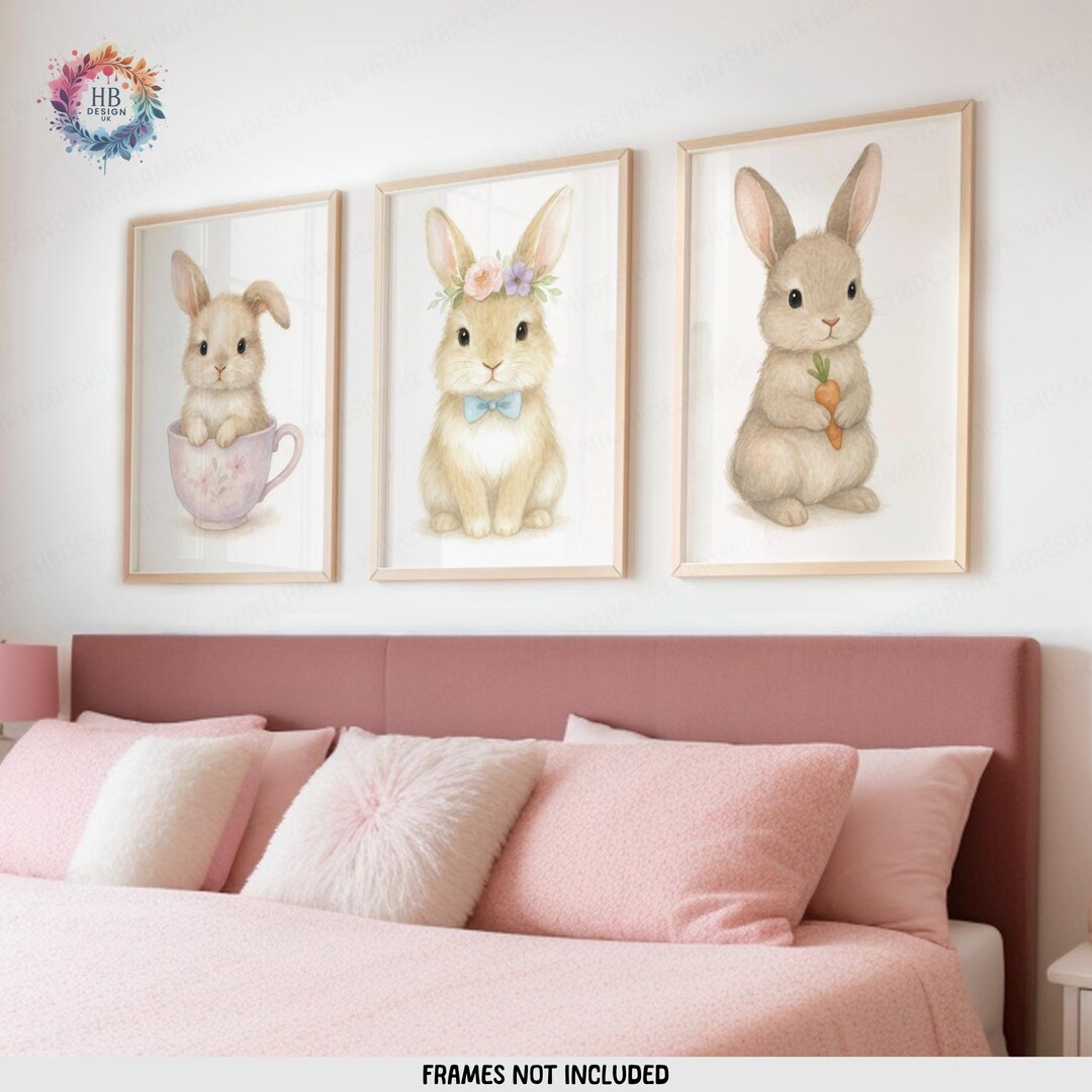 Girls Nursery Rabbit Prints - Set of 3 Toddler Girls Decor | Playroom ...