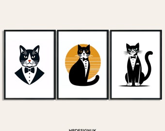 Tuxedo Cat Scandi Print Set - Set of 3 Posters | Minimalist Prints | Present Picture | Wall Art | Home Decor | Gift for Cat Lover | Artwork